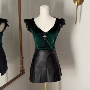 Widow Dolls Kill Green Velvet Lace Up Bodysuit Size Large